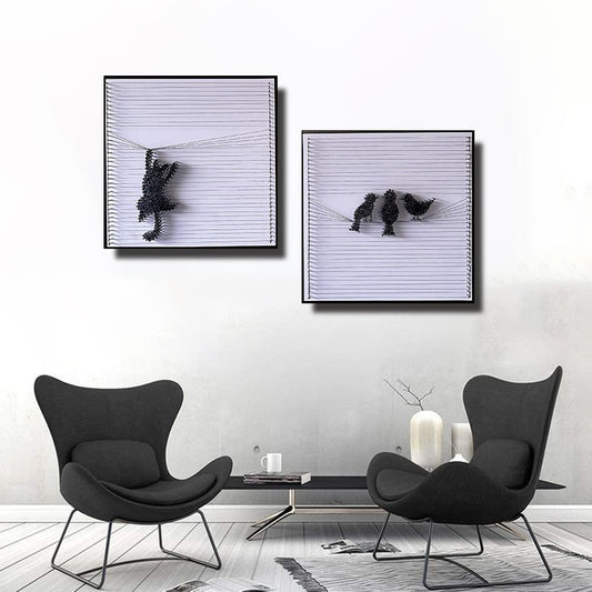 Cat And Sparrows String Art Pair